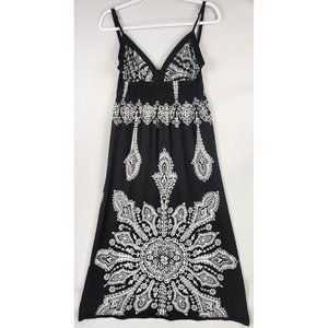 Cici Fashion Dress Womens Medium Black White Paisley Print Summer Maxi Dress